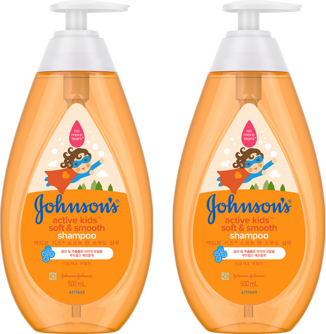 존슨즈베이비 액티브 키즈 소프트 앤 스무드 샴푸, 500ml, 2개