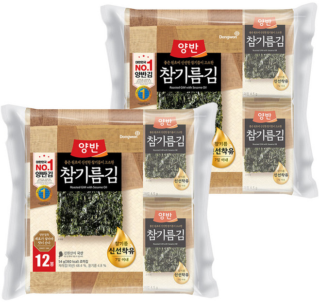 양반 참기름 김, 54g, 2개