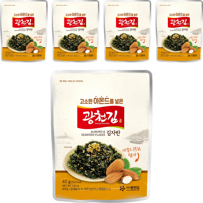 광천김 고소한 아몬드를 넣은 김자반, 5개, 40g