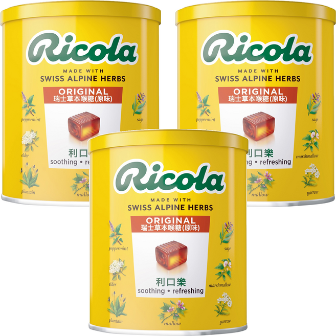 Ricola 利口樂 草本喉糖 原味, 250g, 3罐