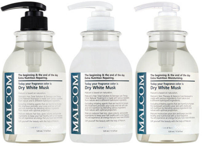 말콤 드라이 화이트머스크 샴푸 520ml + 트리트먼트 520ml + 바디워시 520ml, 1세트