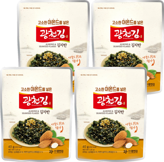 광천김 고소한 아몬드를 넣은 김자반, 4개, 40g