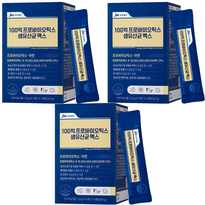 JW중외제약 100억 프로바이오틱스 생유산균 맥스 30p, 60g, 3개
