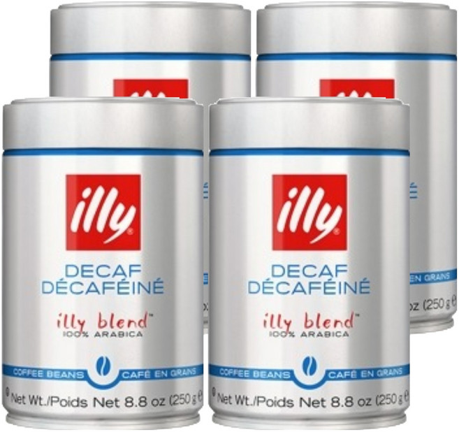 illy 意利 低咖啡因咖啡豆, 原豆(未研磨), 250g, 4個