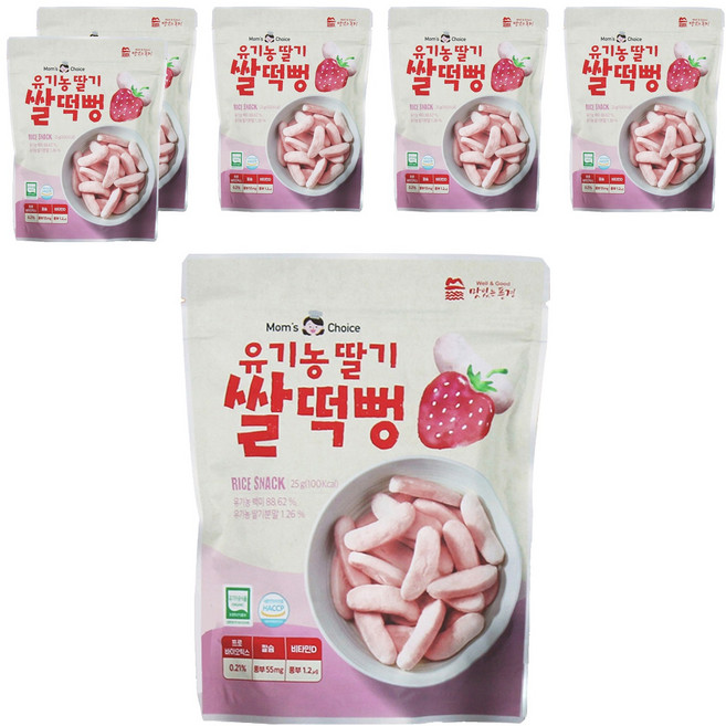 맛있는풍경 유기농 딸기 쌀떡뻥, 딸기맛, 25g, 6개