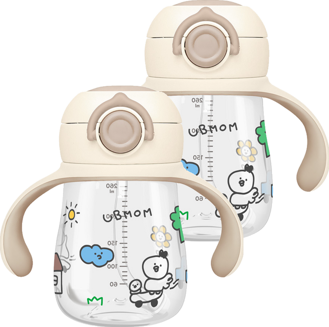 유비맘 트라이탄 데일리 원터치 빨대컵, 260ml, 2개, 초코