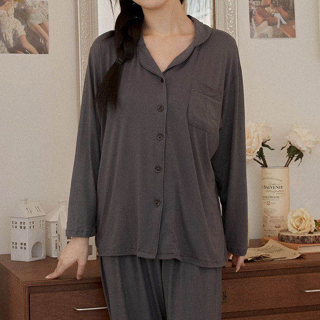 핑크존 커플 잠옷 울트라 피치 솔리드 홈웨어 파자마 세트