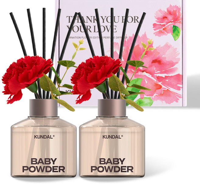 쿤달 퍼퓸 카네이션 에디션 디퓨저 세트, 베이비파우더향, 200ml, 2개