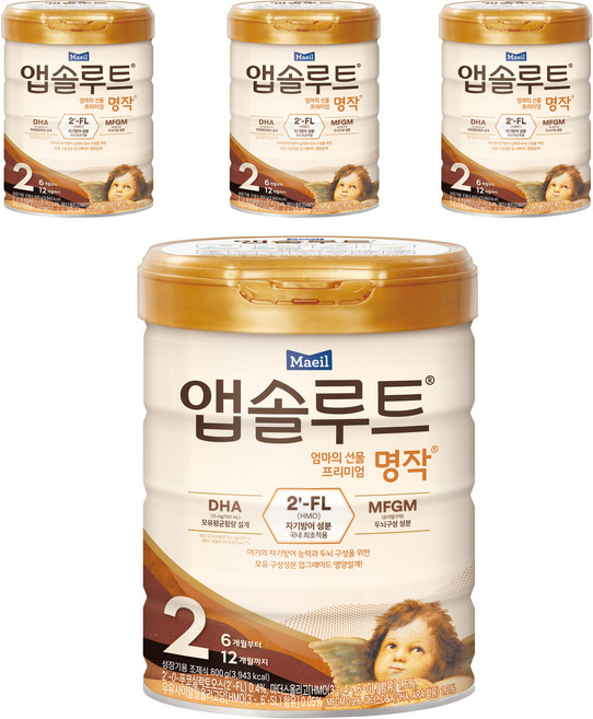 앱솔루트 엄마의 선물 프리미엄 명작 분유 2단계, 800g, 4개