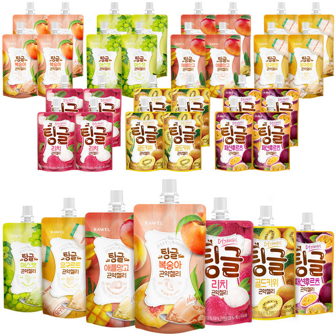 팅글 곤약젤리 7종 5팩 총 35팩 복숭아 130g 5p + 요구르트 130g 5p + 애플망고 130g 5p + 머스캣 130g 5p + 리치맛 80g 5p + 골드키위맛 80g 5p + 패션후르츠맛 80g 5p, 1세트