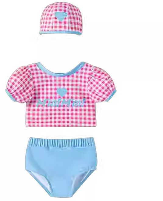 愛北鼻 夏季兒童兩件式泳裝 上衣 + 泳褲 + 泳帽