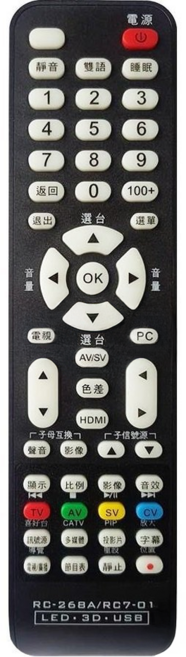 Dr.AV 聖岡科技 專用型液晶電視遙控器, RC-268A/RC7-01, 1支