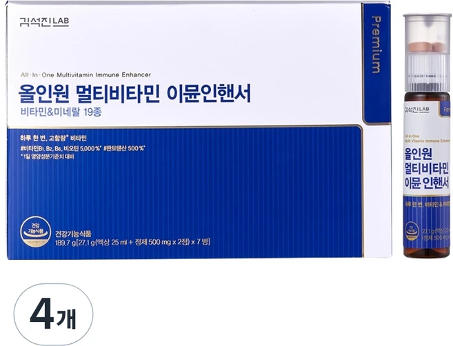 김석진랩 올인원 멀티비타민 이뮨인핸서 189.7g, 7회분, 4개 - 쿠팡