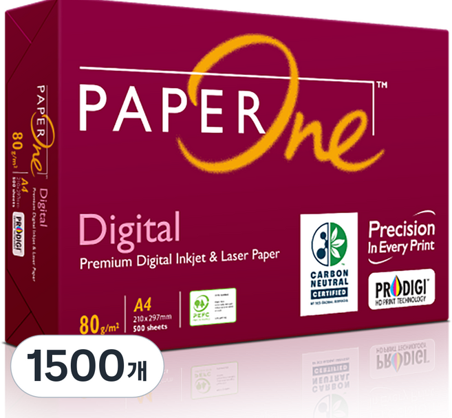페이퍼원 디지털 복사용지 80g, A4, 1500개