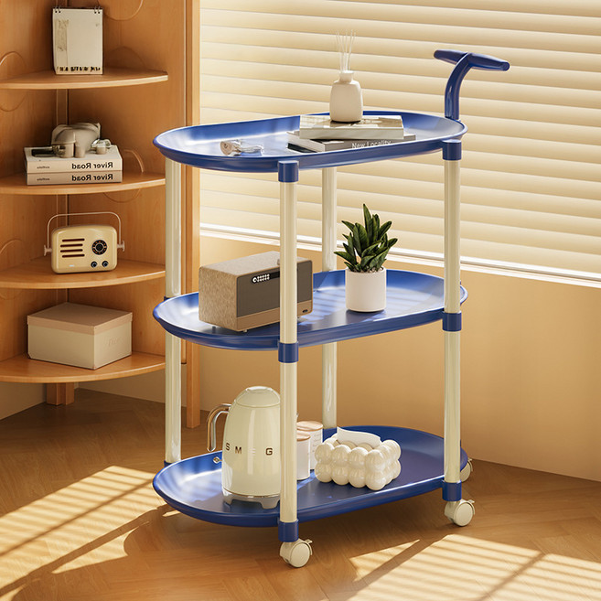 맙소샵 클래식 선반 이동식 트롤리 카트 BRP432, 블루, 3단