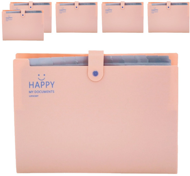아베른 12칸 스마일 마카롱 바인더 아코디언파일, 핑크, 6개