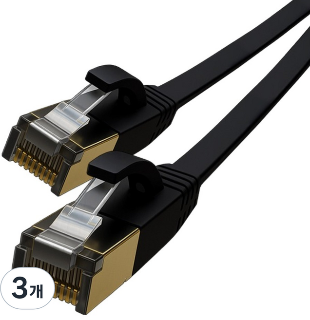 CableMate CAT.8 STP FLAT 扁平 Giga 直連網路線, 黑色, 3個, 1m