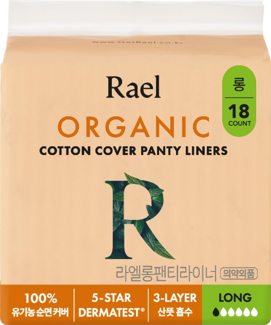 라엘 유기농 순면커버 팬티라이너, 롱, 18개입, 1개