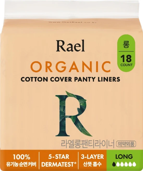 라엘 유기농 순면커버 팬티라이너, 롱, 18개입, 1개 - 쿠팡
