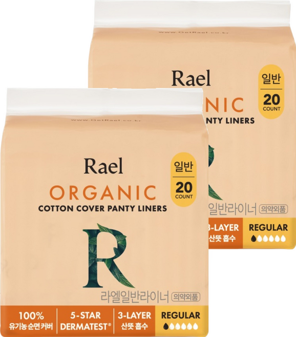 라엘 유기농 순면커버 팬티라이너, 일반, 20개입, 2개