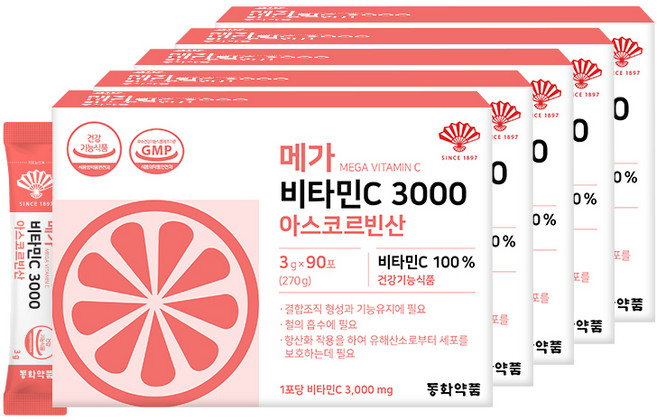 동화약품 메가 비타민C 3000 아스코르빈산, 270g, 5개