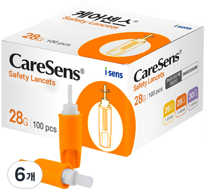 케어센스 일회용 멸균 자동 랜싯 28G 1.4mm, 100개입, 6개