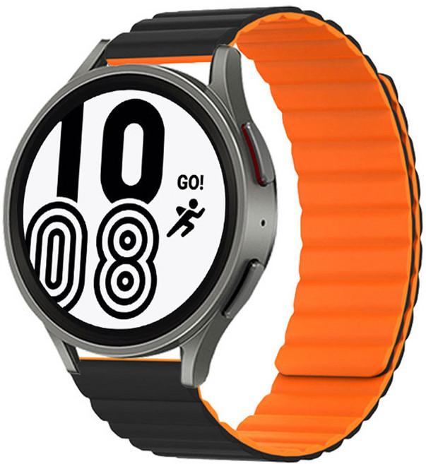 루아러블 갤럭시워치 호환 자석 실리콘 마그네틱 스트랩, 블랙 + 오렌지, 1개