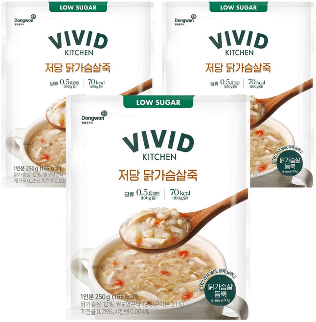 비비드키친 저당 닭가슴살죽, 250g, 3개