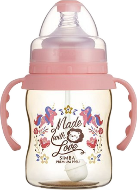 Simba 小獅王辛巴 桃樂絲心願PPSU自動把手寬口葫蘆小奶瓶 S61874 0歲以上, 蜜粉色, 200ml, 1個