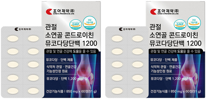 조아제약 관절 소연골 콘드로이친 뮤코다당단백 1200 51g, 60정, 2개