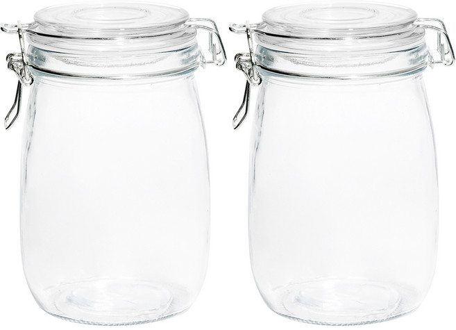 키볼리 원형 밀폐 클립 유리병, 1000ml, 2개