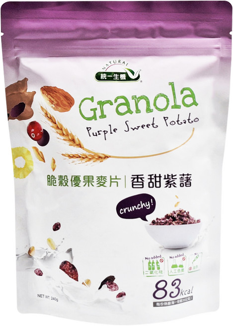 統一生機 脆穀優果麥片 香甜紫藷, 240g, 1包