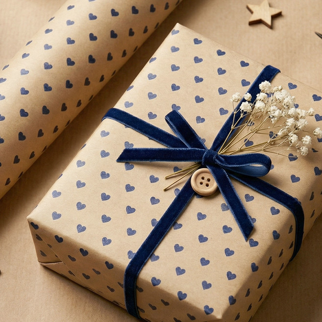 좋은기븐 포인트하트 종이롤 포장지, 크라프트 청색, 1개