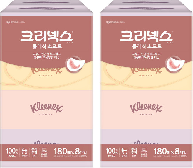 크리넥스 클래식 소프트 천연펄프 미용티슈 2겹, 180매, 16개