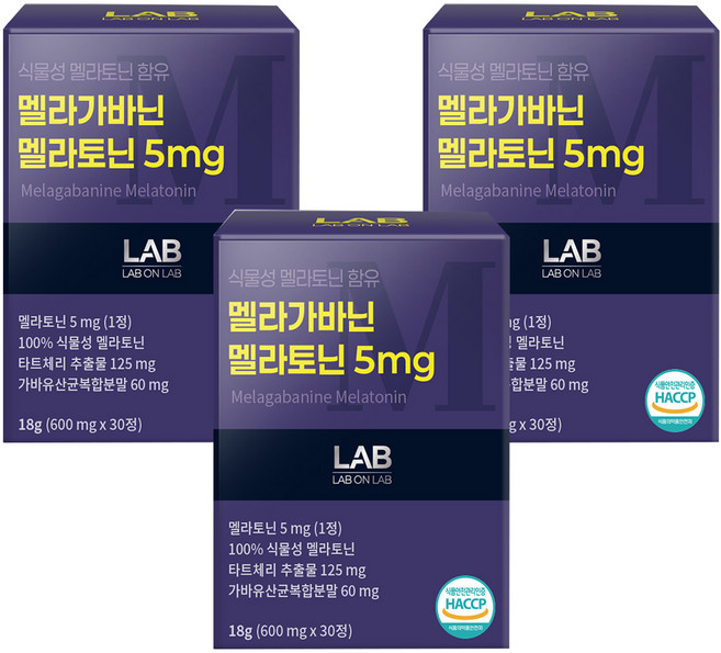 랩온랩 정품 식물성 멜라토닌 함유 멜라가바닌 멜라토닌 5mg, 30정, 3개