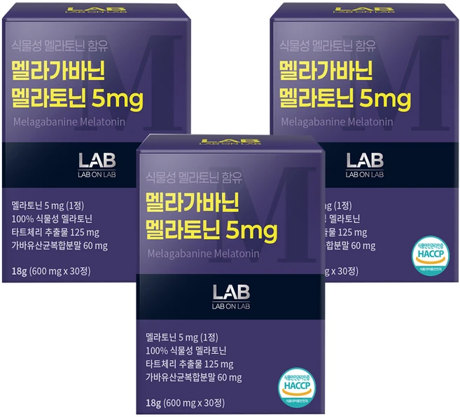 랩온랩 정품 식물성 멜라토닌 함유 멜라가바닌 멜라토닌 5mg, 30정, 3개 - 쿠팡