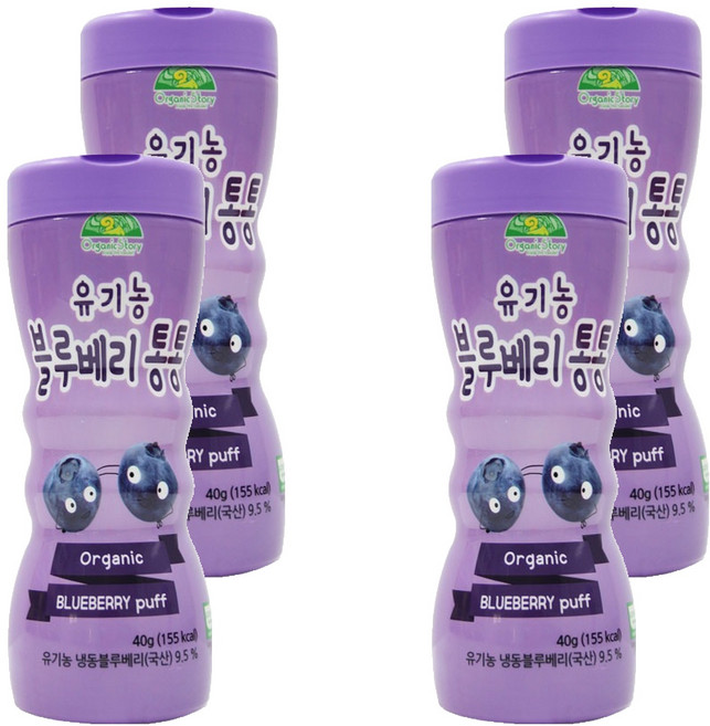 OrganicStory 유아용 유기농 블루베리통통 과자, 블루베리, 40g, 4개