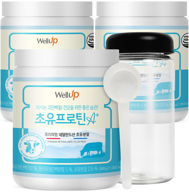 로엘 웰업 마시는 고단백질 초유프로틴 A+ 280g 3입 + 스푼 + 보틀, 1세트