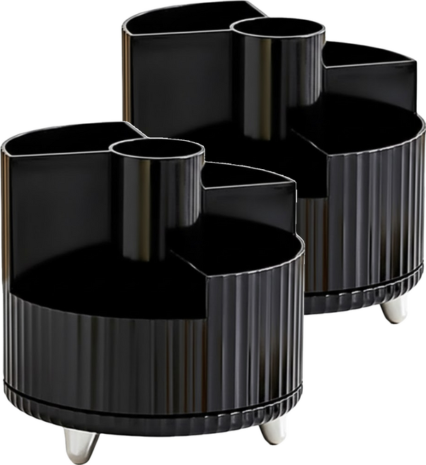 小麥購物 旋轉化妝品收納筆筒 L2921, 2個, 神秘黑