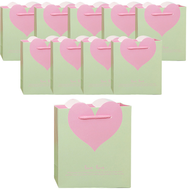 윰스 하트 포장 답례품 선물 쇼핑백, 민트, 10개