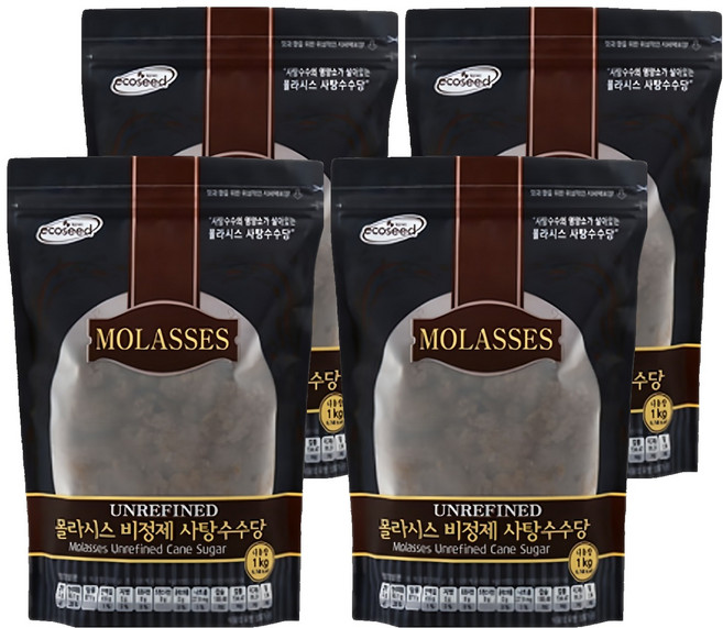 썬앤지 몰라시스 비정제 사탕수수당, 1kg, 4개