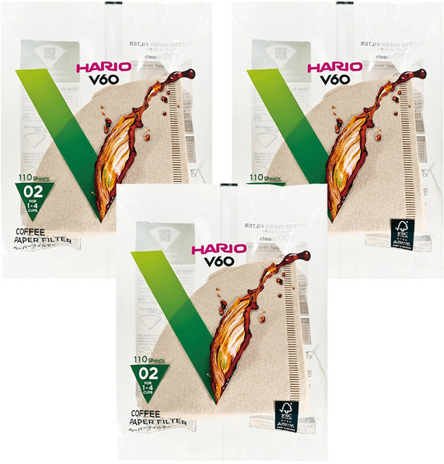HARIO 好璃奧 V60 原色濾紙 02, 110張, 3包