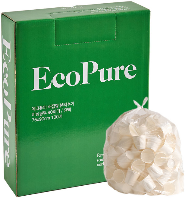 에코퓨어 배접형 분리수거 쓰레기봉투 유백 100p, 1개, 80L