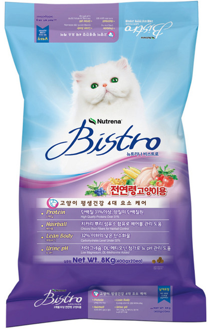 뉴트리나 전연령 고양이 비스트로 기능성 사료, 헤어볼, 8kg, 1개