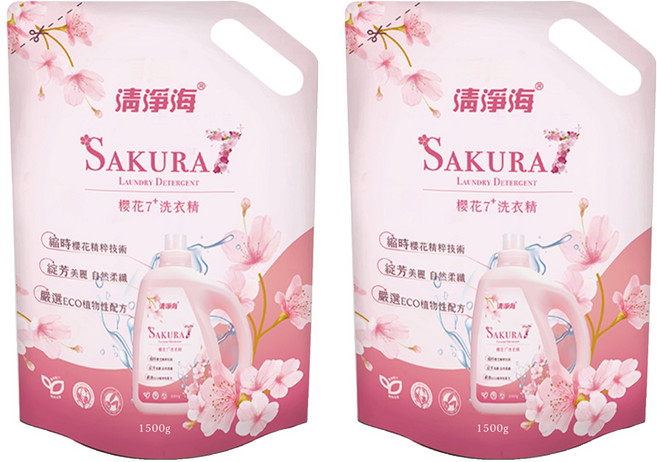 清淨海 櫻花7+系列 洗衣精補充包, 1.5kg, 2包