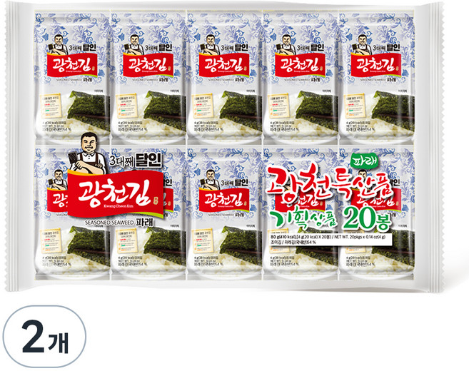 광천김 3대째 달인 파래 도시락김 20봉, 80g, 2개