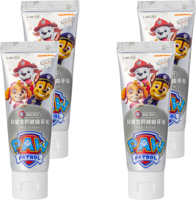 Lab52 齒妍堂 汪汪隊立大功 兒童含鈣健齒牙膏 無氟原味, 60g, 1入, 4條