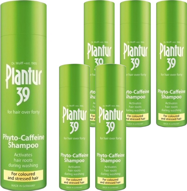 Dr.Wolff Plantur 39 植物與咖啡因洗髮露 染燙受損髮適用 強健髮根 德國製造, 250ml, 6瓶