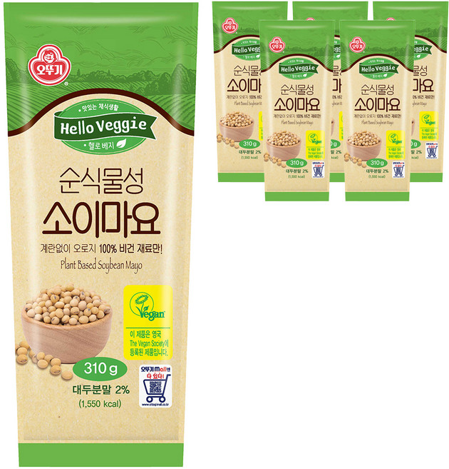 오뚜기 헬로베지 순식물성 소이마요, 310g, 6개