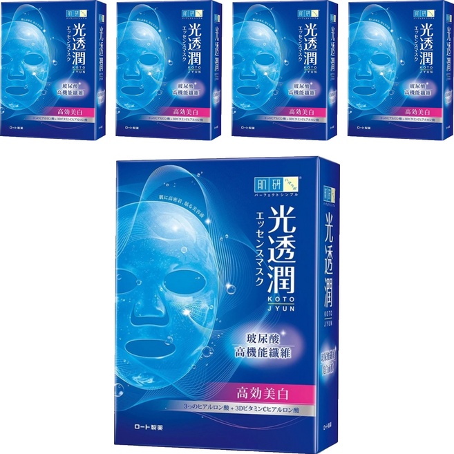 HADALABO 肌研 台灣公司貨 光透潤玻尿酸纖維美白面膜 28ml, 6片, 5盒